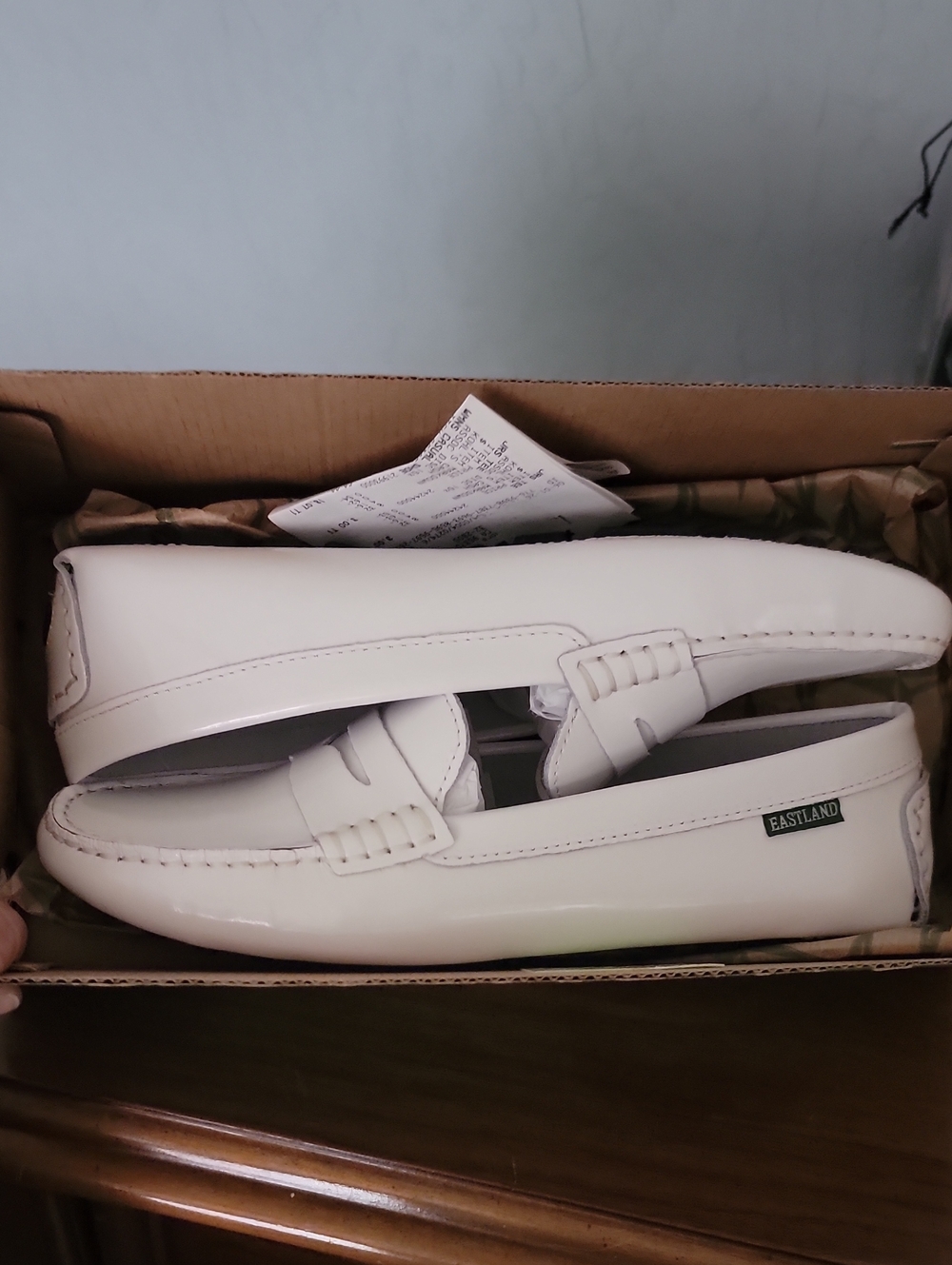 Eastland White Patent Leather Penny Loafers